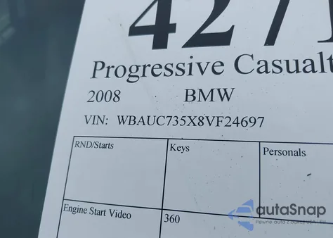 2008 BMW 135I из США, поврежденный, VIN WBAUC735X8VF24697